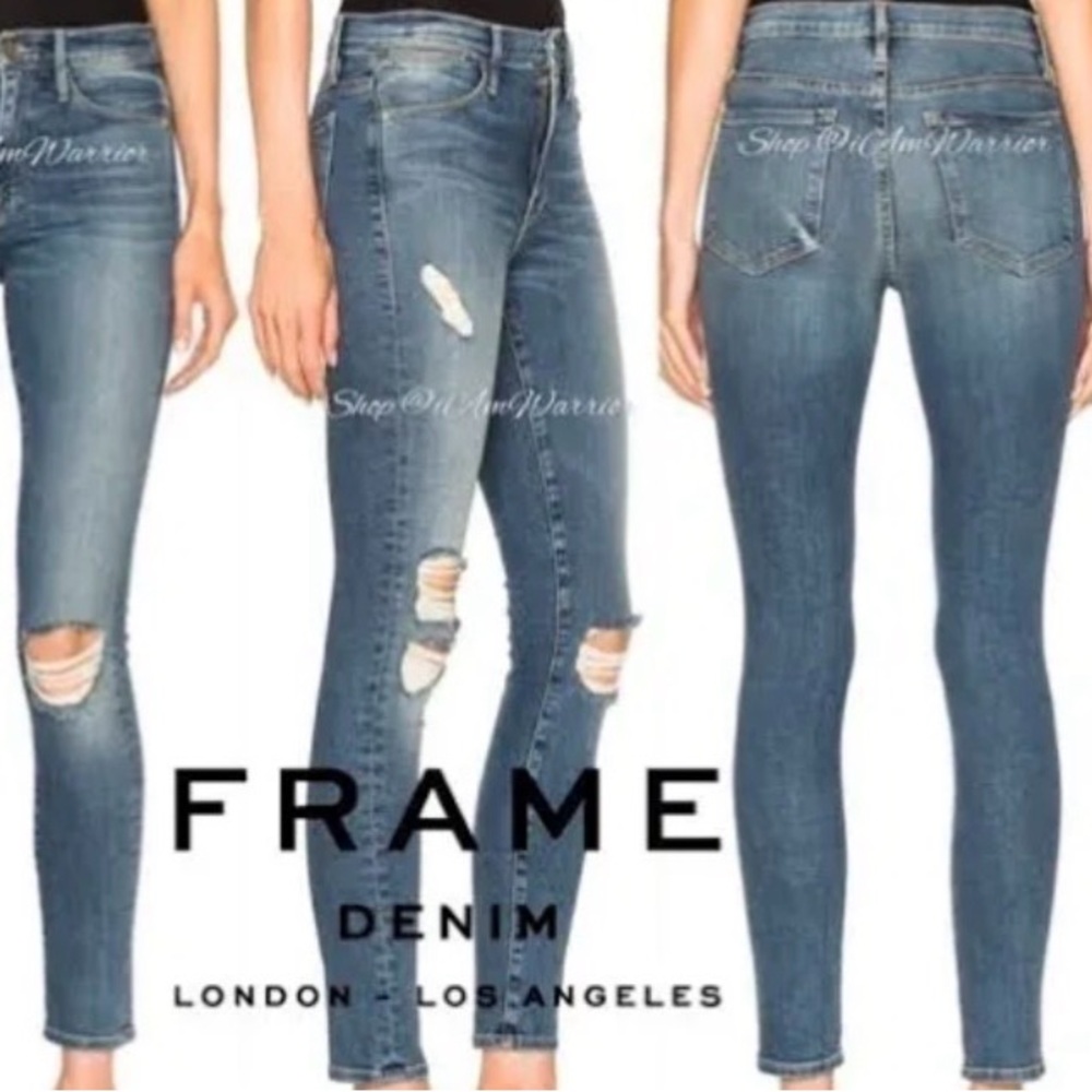Frame Denim Light Blue Distressed Skinny Jeans